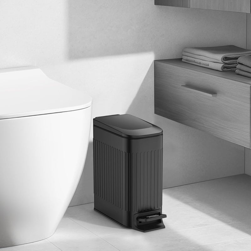 TIPGO Slim Bathroom Trash Can with Lid Soft Close, Step Pedal, 6 Liter / 1.6 Gallon Stainless Steel Trash Bin, Small Garbage Cans for Bedroom, Office, Kitchen (Black) - Image 4